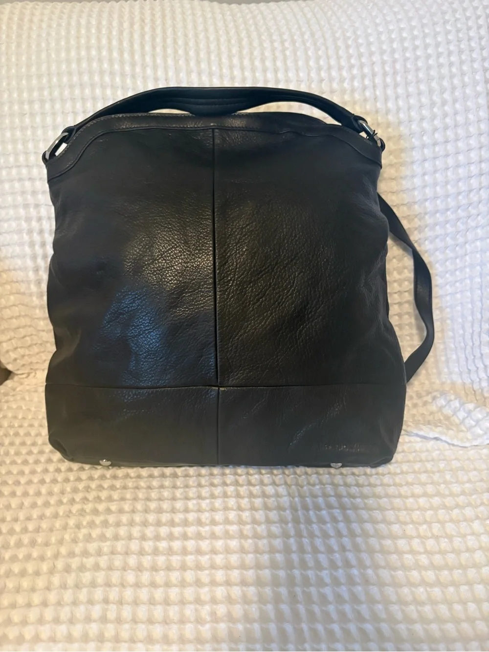 b. makowsky Black Leather Pebbled Hobo Bag with Silver Hardware